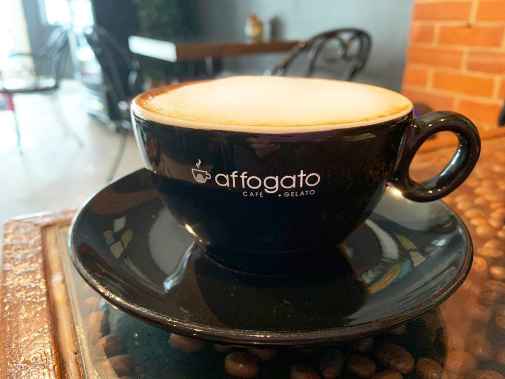 Coffee cup sitting on the counter at the affogato coffee shops in Huntsville